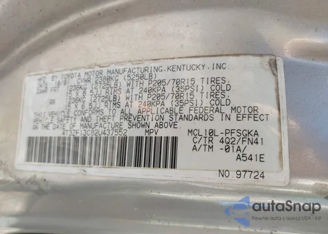 2002 Toyota Sienna Le z USA, uszkodzony, nr VIN 4T3ZF13C82U437552